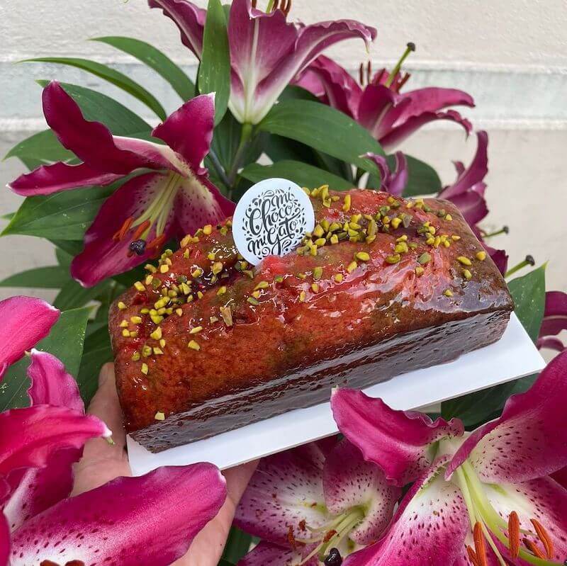 Cake marbré pistache framboise